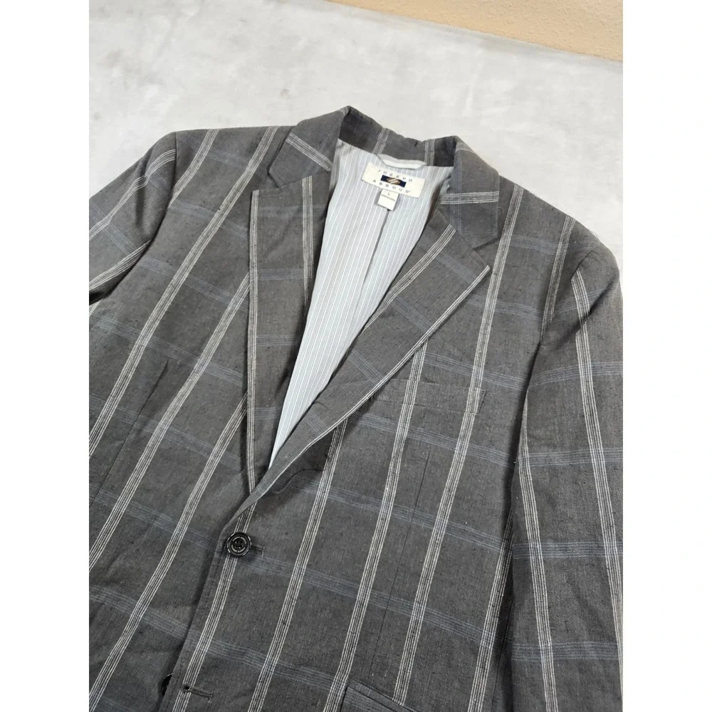 Joseph Abboud Linen Blazer Mens Large Grey Cotton Windowpane Plaid Sport Coat